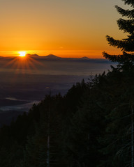Sunrise over the Three Sisters and Willamette Valley, Oregon, as seen from Marys Peak National Recreation Area.