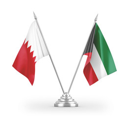 Kuwait and Bahrain table flags isolated on white 3D rendering