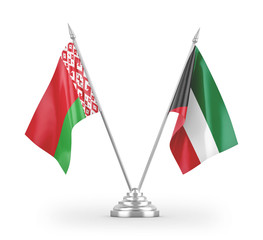 Kuwait and Belarus table flags isolated on white 3D rendering