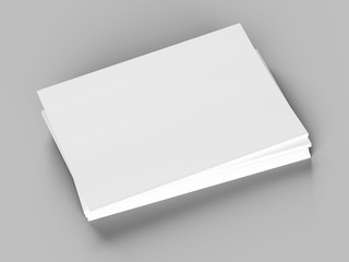 Open magazines with a glued binding. Stack of catalogues. Vertical A4 format. 3d illustration.