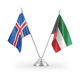 Kuwait and Iceland table flags isolated on white 3D rendering