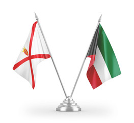 Kuwait and Jersey table flags isolated on white 3D rendering