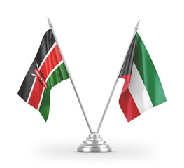 Kuwait and Kenya table flags isolated on white 3D rendering