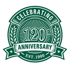 120 years of celebrations design template. 120th anniversary logo. Vector and illustrations.