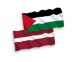 Flags of Latvia and Palestine on a white background