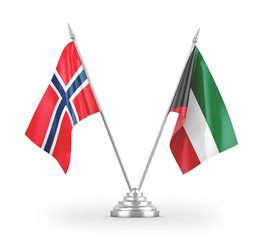 Kuwait and Norway table flags isolated on white 3D rendering