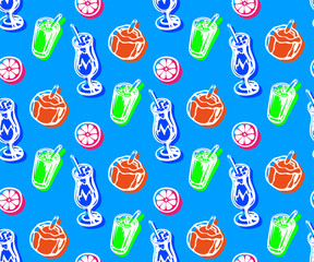 Seamless pattern with Cocktail drinks. Hand drawn ink illustration. Vector pattern. Print for textile, cloth, wallpaper, scrapbooking