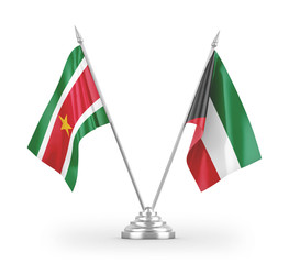 Kuwait and Suriname table flags isolated on white 3D rendering