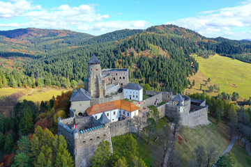 Fototapeta na wymiar Aerial view of castle in Stara Lubovna in Slovakia
