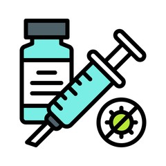 virus transmission or coronavirus related injection and vaccine bottle vector with editable stroke,