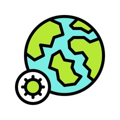 virus transmission or coronavirus related world globe or worldwide with bacteria vector with editable stroke,