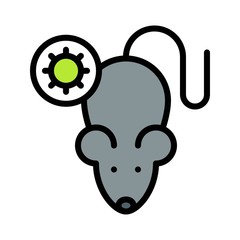 virus transmission or coronavirus related infected rat with bacteria vector with editable stroke,