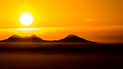 Sunrise over the Three Sisters and Willamette Valley, Oregon, as seen from Marys Peak National Recreation Area.