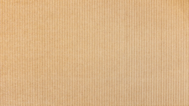 Paper cardboard background. Natural corrugated carton sheet. Kraft cardboard texture with vertical stripes.
