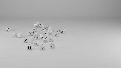 Black and White Dice on a white background, 3d render