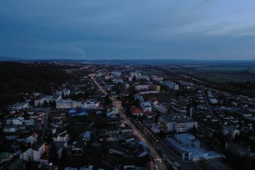 Aerial night view of the city Vranov nad Toplou in Slovakia