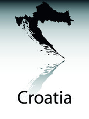 Black Labeled Silhouette Map of European Country of Croatia With a Reflection on a Gray Gradient Background