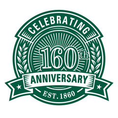 160 years of celebrations design template. 160th anniversary logo. Vector and illustrations.
