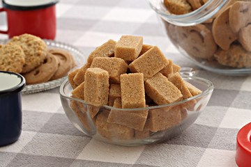 brown sugar cubes on the table
