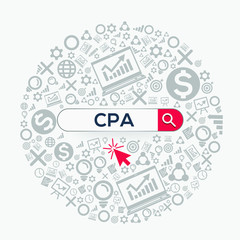 CPA mean (certified public accountant) Word written in search bar ,Vector illustration.