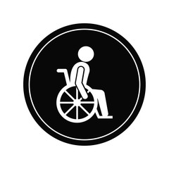 Disabled person sitting in the wheelchair line icon for web, mobile and infographics. Vector dark grey icon isolated on light grey background.