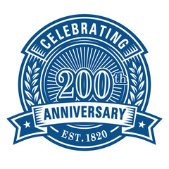 200 years of celebrations design template. 200th anniversary logo. Vector and illustrations.