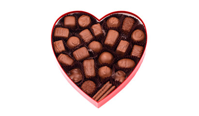 A Red Love Heart Box of Valentines Chocolates Isolated on a White Background