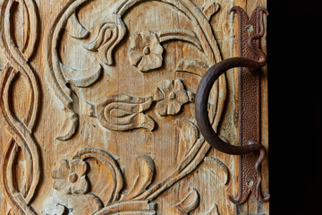 Old wooden door with a old door knob for print