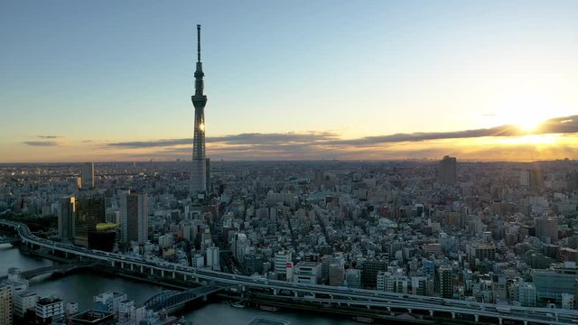  Aerial Footage Sunrise of Tokyo City Skyline,Japan
