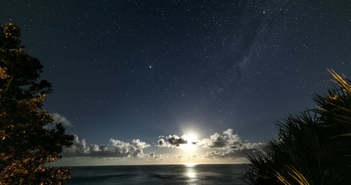 Moon rise over the Pacific Ocean, , Time lapse impressions from Gold Coast Australia, breathtaking spectacular motion control time lapse of the moon rise at Corindi Beach, New South Wales, Australia