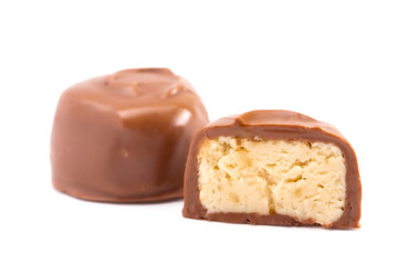 Chocolate Cream Truffle Cut Open and Isolated on a White Background