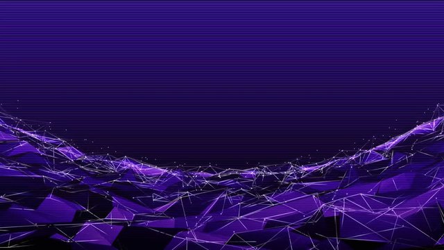 Abstract 3d of triangulated surface. Dynamic polygonal curved landscape. Futuristic Sci-Fi cyberpunk style violet tone background. 3D video animation 4k