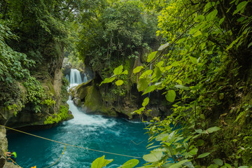 Forest river stones landscape,beautiful panoramic view of the river in Bridge of God and Waterfalls...