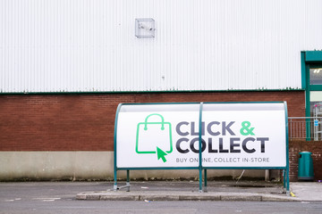 Click and collect online internet supermarket shopping pick up point
