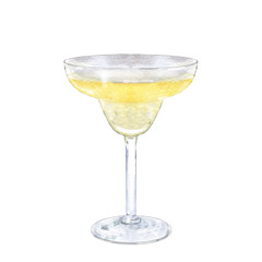 Watercolor illustration of margarita cocktail.