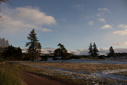 Snowy Golf Course In Perthshire Scotland