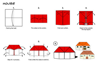 Paperfolding Origami house diagrams steps step by step instructions paper art diy crafts