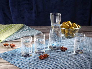 Traditional greek ouzo in shot glasses