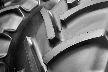 Closeup of large rubber wheels