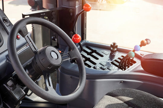 Cabin of a modern agricultural tractor.