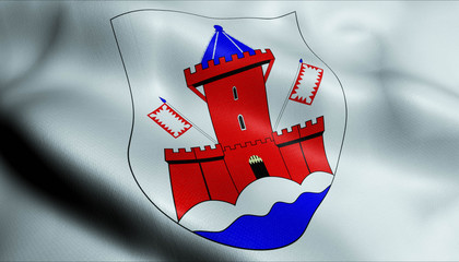 3D Waving Germany City Coat of Arms Flag of Bad Segeberg Closeup View