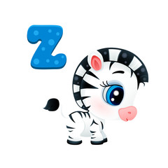 vector icon of cute african zebra baby black and white horse isolated on white background farm pet  t-shirt print cartoon animal alphabet letter z big Blue eyes eps 10 print t-shirt letter Z