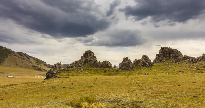 Shortly before the sun goes down at Mongolia , Sunset Landscape timelapse in the Mongolian steppe at Arhangai-Aimag. Time lapse at the Mongolian steppe, the beautiful landscape of Mongolia.