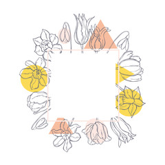Fototapeta na wymiar Vector frame with hand drawn spring flowers. Sketch illustration.