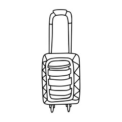 Travel suitcase in doodle style isolated on white background. Sign icon. Big case. Vector outline illustration. Bag.