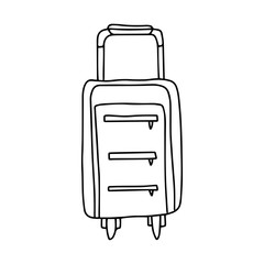 Travel suitcase in doodle style isolated on white background. Sign icon. Big case. Vector outline illustration. Bag.