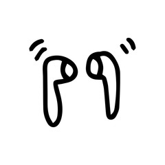 Wireless headphones in doodle style isolated on white background. Sign icon. Vector outline illustration. Music listening device.