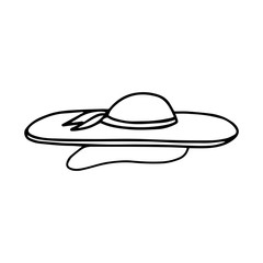 Summer headdress. Women's hat with a bow in doodle style isolated on white background. Sign icon. Vector outline illustration.