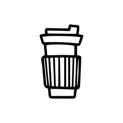 Ceramic cup of chocolate coffee hand drawn sign outline doodle icon. Takeaway coffee vector sketch illustration