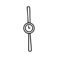 Wrist watch in doodle style isolated on white background.Sign icon.Vector outline illustration.Usable as icon or symbol.